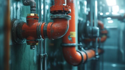 Red pipes, industrial, system, background, maintenance