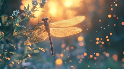 Dragonfly Sunset Meadow Magic
