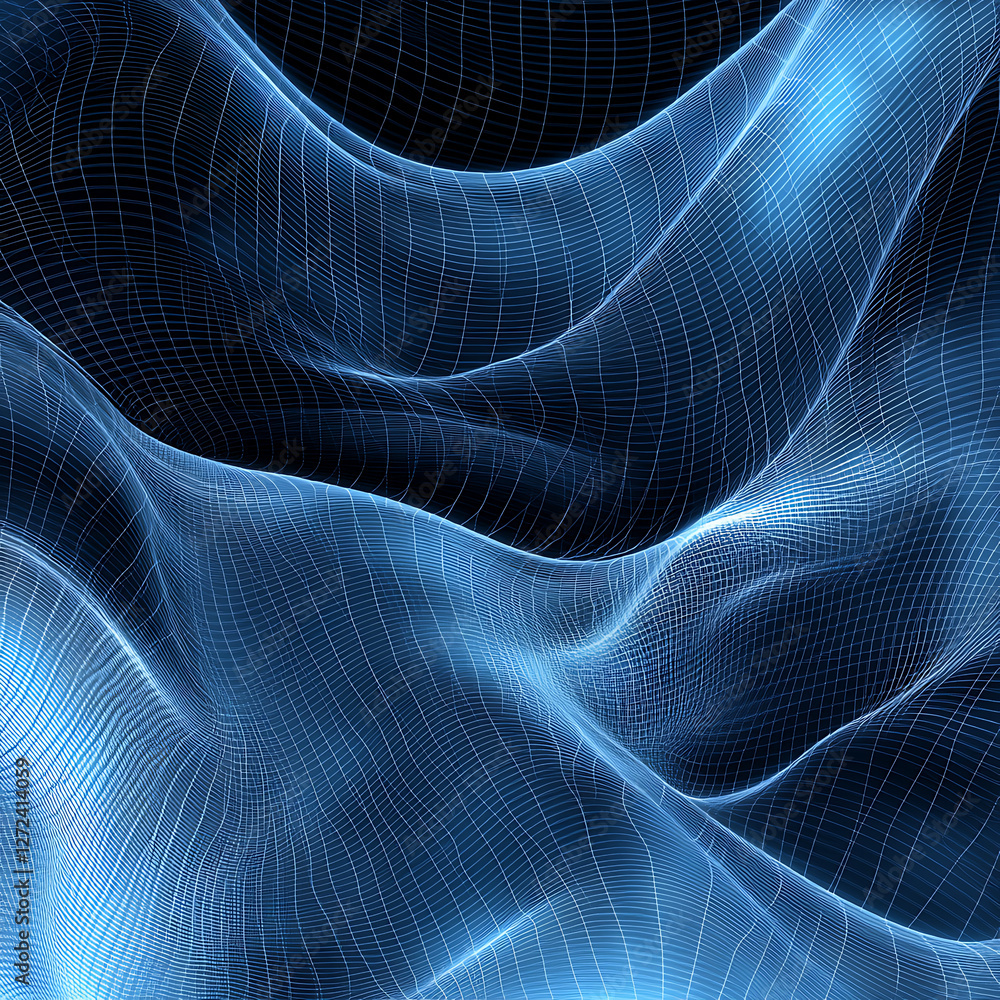 Poster elegant blue wireframe surface abstract representation complex design background visual.