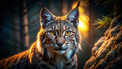 Fototapeta premium Majestic Bobcat Mascot in Low Light, Night Wildlife Photography