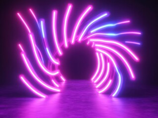 Neon tunnel glowing with pink and blue colors, forming a spiral tunnel portal