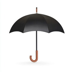 Open black umbrella on a white background for weather protection and preparedness