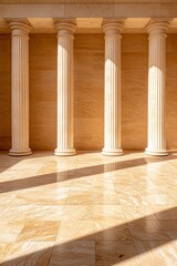 Fototapeta premium Sunlit Classical Interior with Four White Columns and Beige Stone Walls