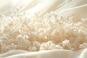 Delicate Gypsophila Blooms Cascading on Silken Waves of Cream