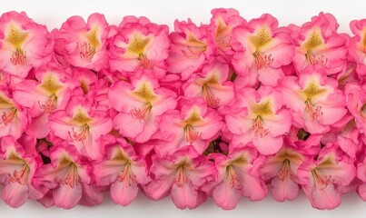 Fototapeta premium A vibrant arrangement of pink rhododendron flowers on a white background, showcasing their intricate details