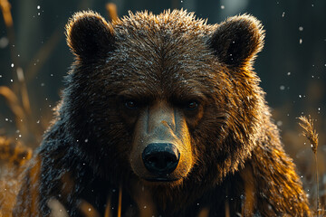 Obraz premium Majestic Grizzly in a Winter Landscape, An Enigmatic Encounter