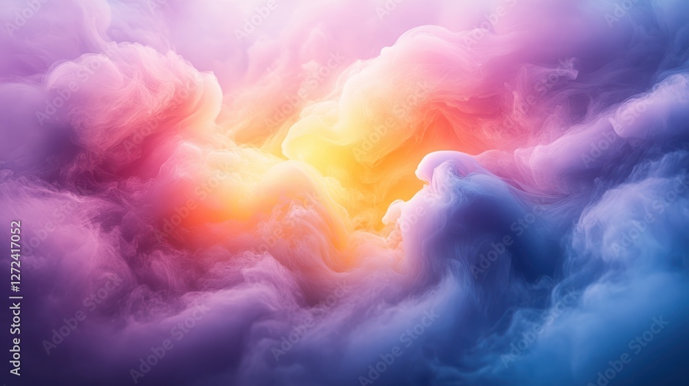 Poster Dynamic Abstract Colorful Explosion of Vibrant Smoke Clouds in Fluid Art Style