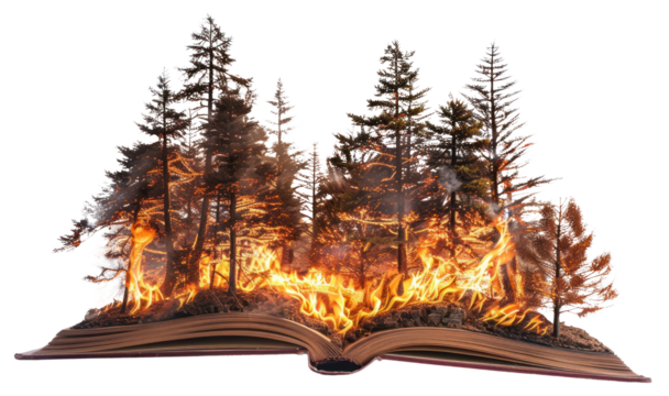 PNG Forest fire spreading flames trees forest.