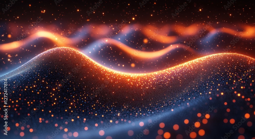 Poster abstract technology and science background digital wave of glowing particles cyberpunk style with li