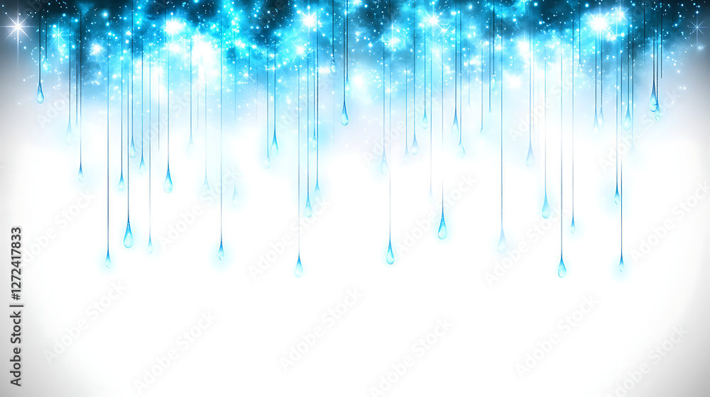Poster ethereal drips of azure light abstract background with sparkling stars celebration design backdrop.