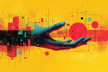 Workflow Automation and Process Management with Flowchart and Geometric Shapes on Yellow Background