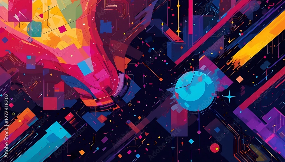 Poster colorful geometric abstraction, a dazzling array of shapes and patterns