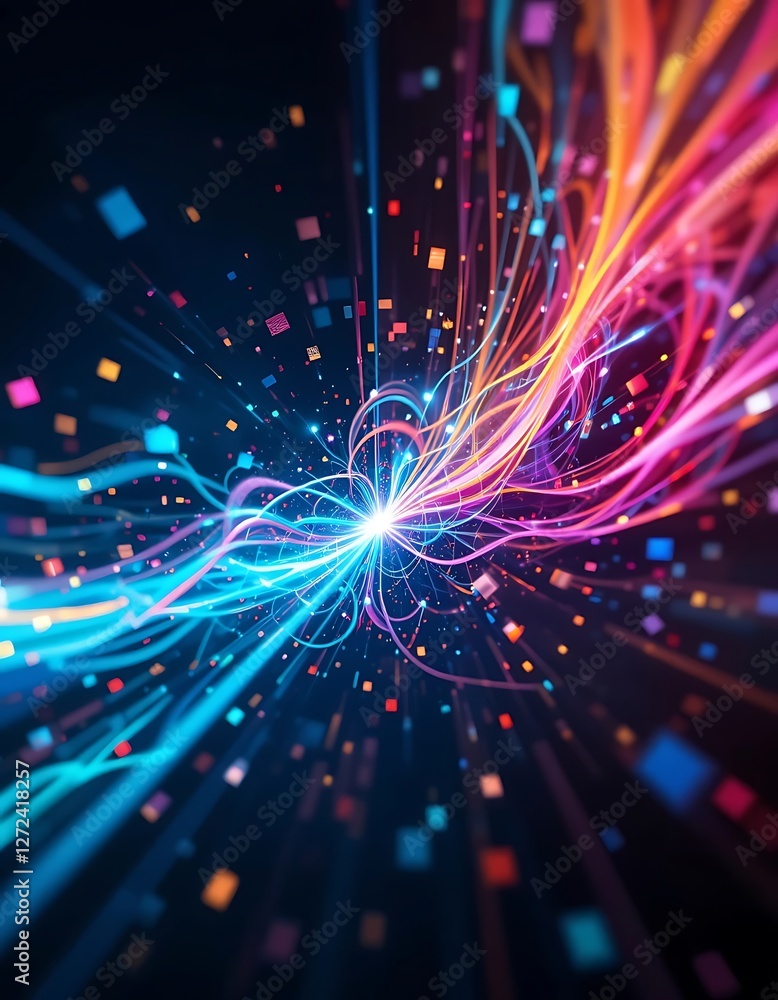 Aufkleber digital bloom, an abstract explosion of light and geometric patterns