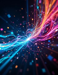 Obraz premium Digital Bloom, An Abstract Explosion of Light and Geometric Patterns