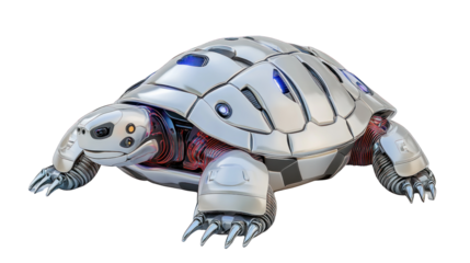 A robot turtle with a blue shell
