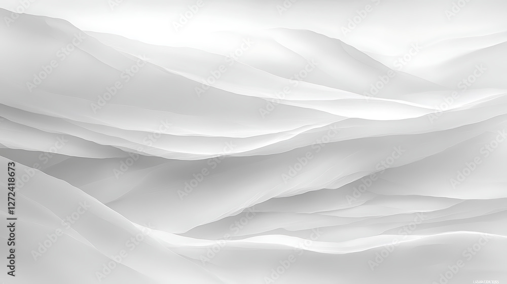 Poster ethereal layered forms in soft white shades abstract visualization delicate and flowing textures.