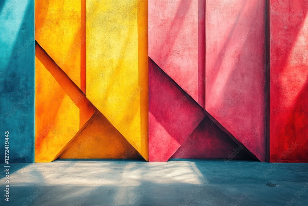 Poster abstract vibrant shapes in bold colors with geometric design for modern art background