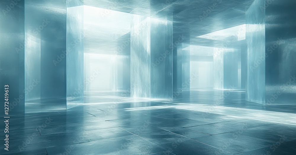 Aufkleber Futuristic Technology Abstract Background with Geometric Mesh and Shapes Illuminated in Blue and White Light