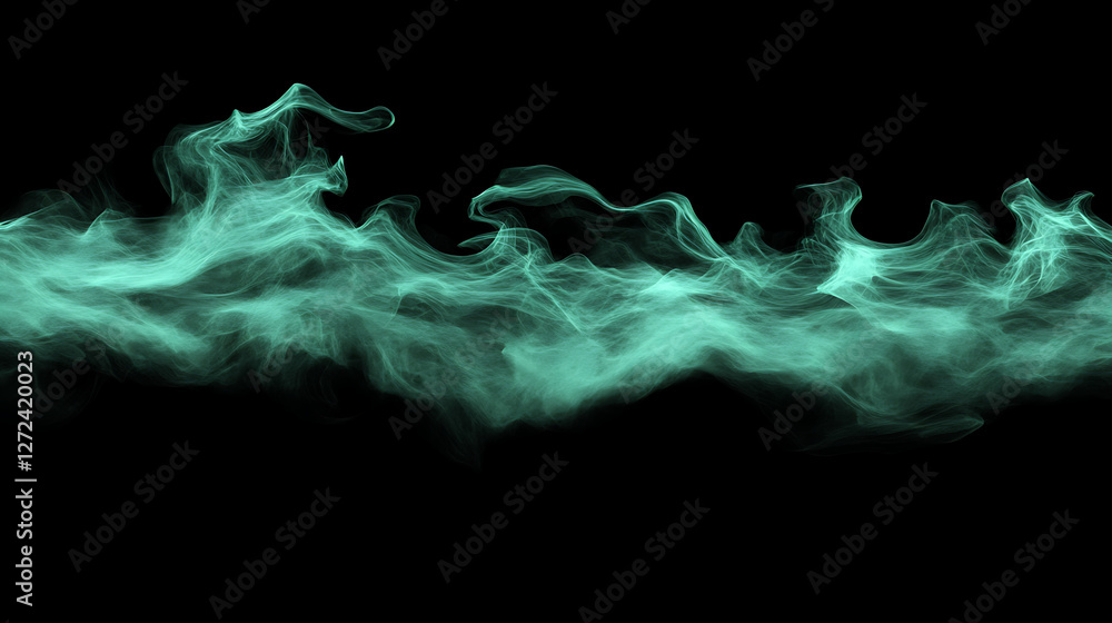 Aufkleber ethereal turquoise nebula wave on black background abstract artistic visualization element design