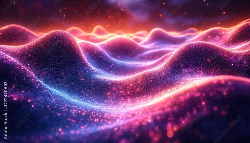 Poster abstract technology background futuristic digital landscape wave structures science data connection