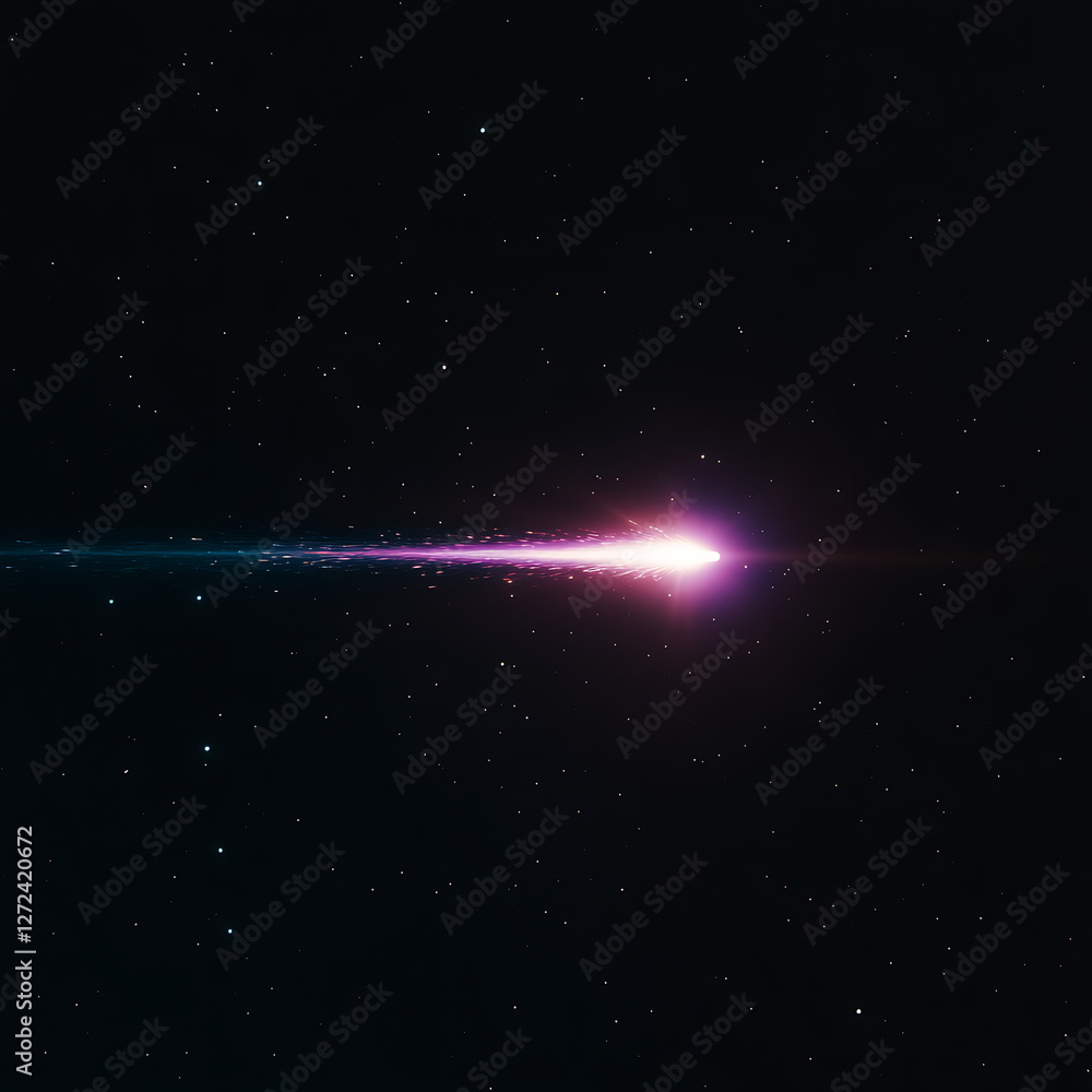 Poster fast moving celestial object with luminous tail radiating light and intense energy through outer spa