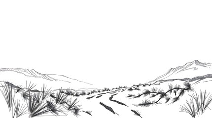 Fototapeta premium Desert Landscape Line Drawing, Minimalist Nature Art