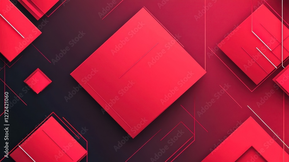 Poster abstract red squares on dark background, sharp lines create dynamic design. ideal for tech, modern, 