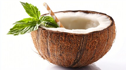 Fresh coconut drink with mint, summer refreshment