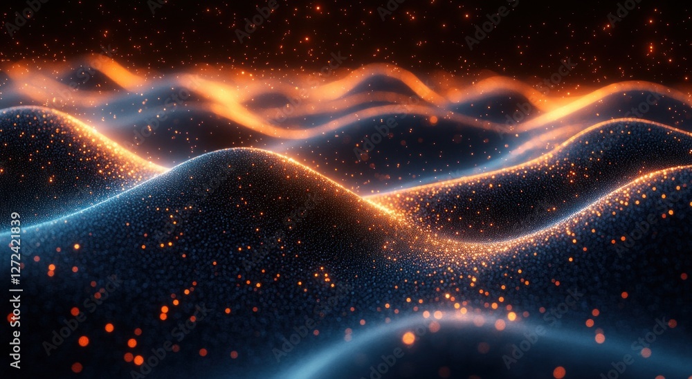Poster abstract technology and science background with cloud data patterns and geometric shapes in 3d illus