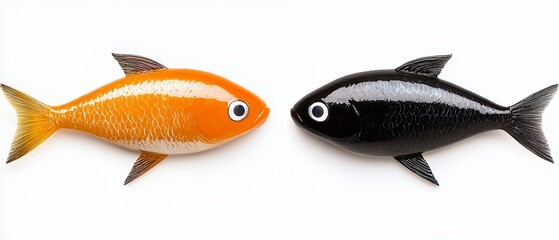 Naklejka premium Decorative Orange and Black Spotted Fish Displayed on a White Background for Artistic Contrast