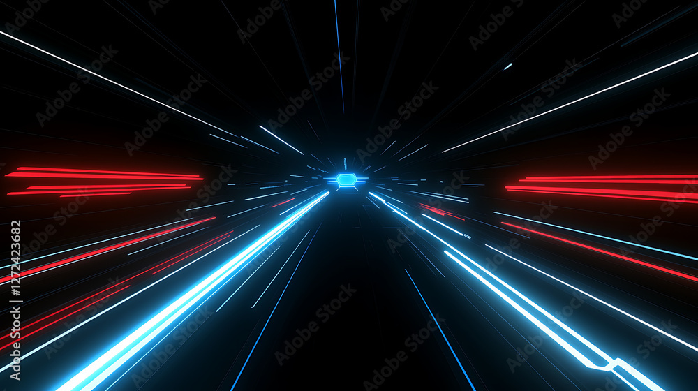 Poster futuristic tunnel speeding through digital realm sci-fi adventure visual creation experience.