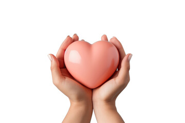 Pair of Hands Gently Holding a Shiny Pink Heart Symbolizing Love, Care, and Compassion