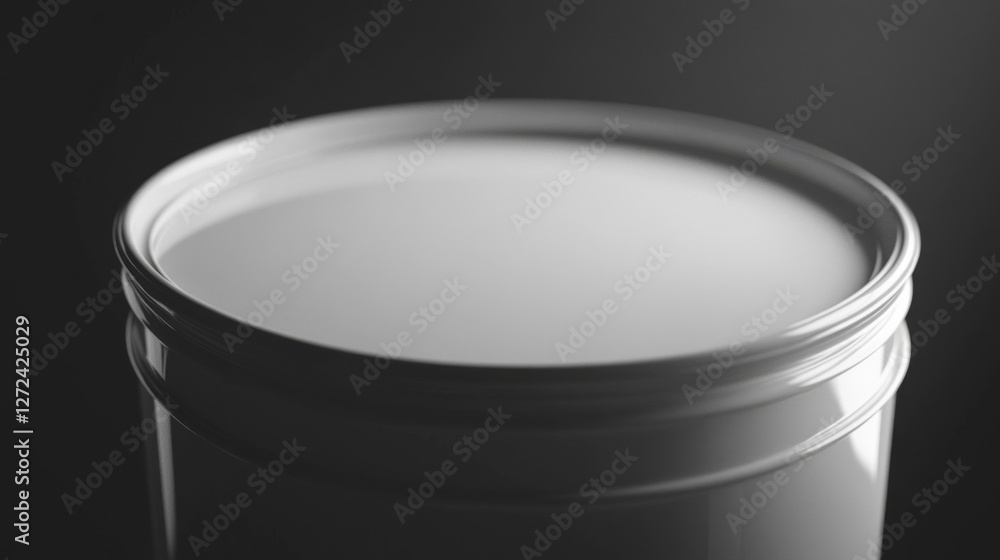 Poster metal container with silver lid on dark backdrop in a studio setting