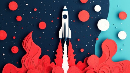 Rocket launch with moon and stars for project, startup, and illustration usage