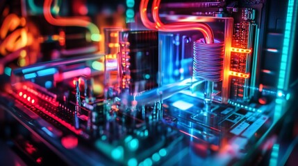 Naklejka premium Vibrant PC Components: A Close-Up of Colorful Computer Hardware