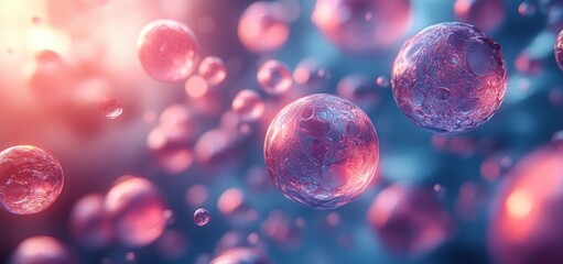 Floating Water Molecules in Surreal Style with Blue Background and Soft Lighting