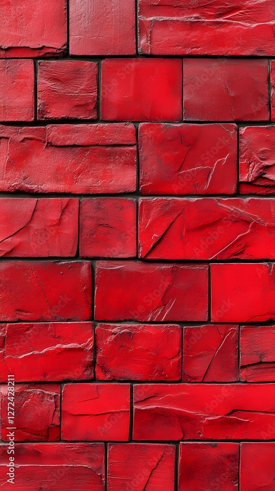 Poster textured red wall with stones in a unique pattern and design for abstract art
