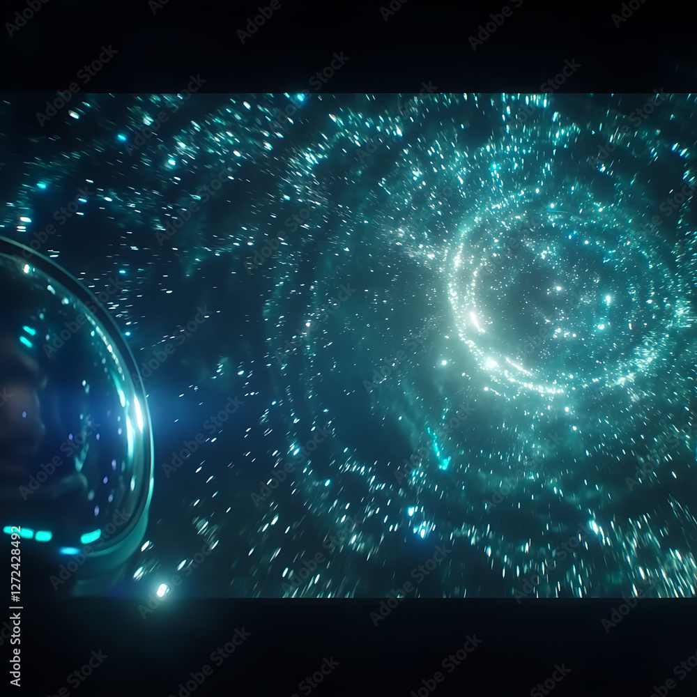 Aufkleber interstellar voyage through time and space futuristic journey with a spaceship approaching a wormhol