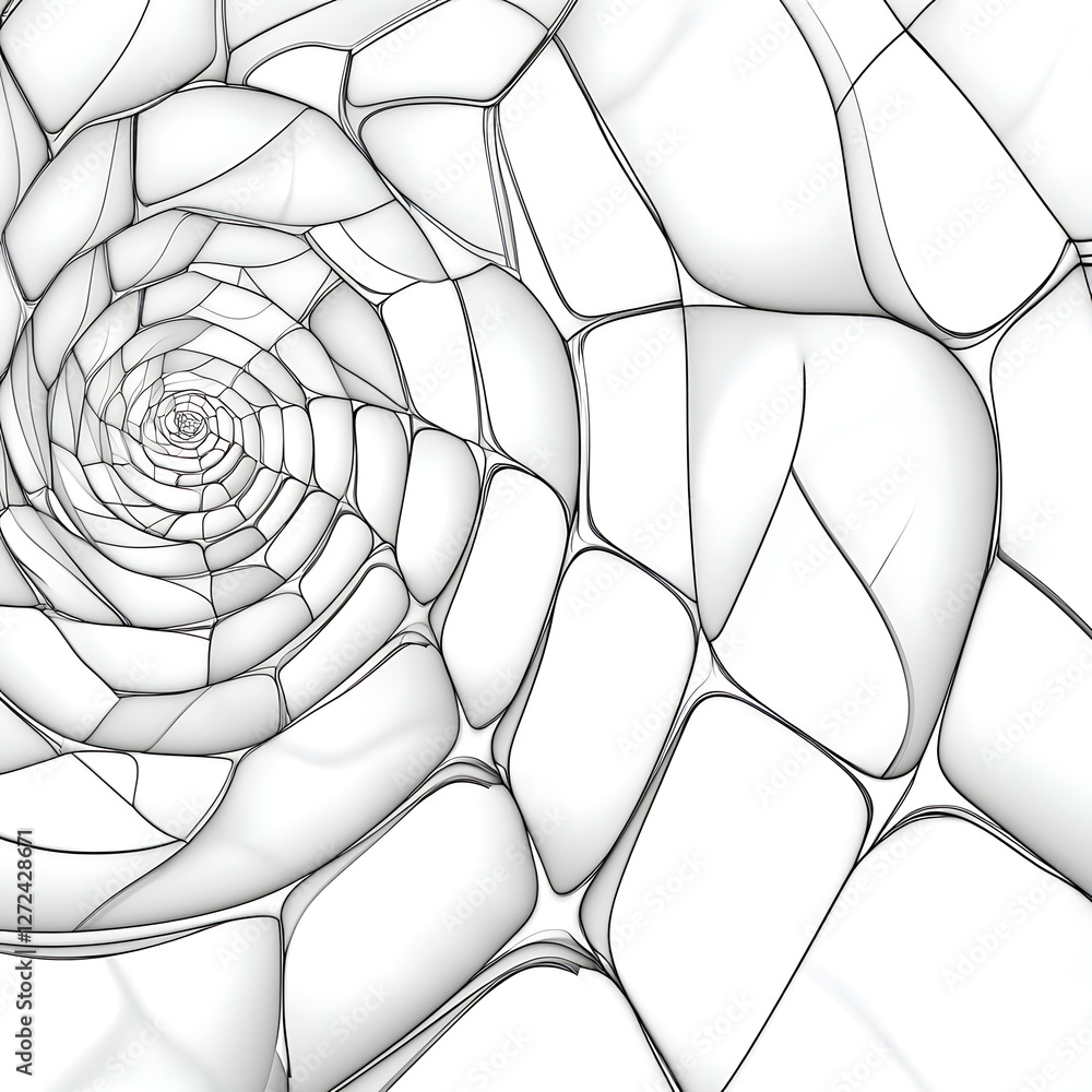 Poster intricate monochrome spiral pattern design with organic cell like structure and flowing lines.