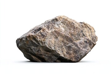 Rough, gray boulder isolated on white background.  A solid, textured stone perfect for design projects.
