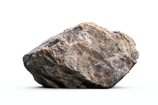 Rough, gray boulder isolated on white background.  A solid, textured stone perfect for design projects.