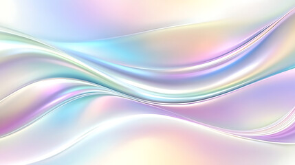 Iridescent Liquid Waves Flowing with Gentle Curves of Light and Shadow Pastel Abstract Design.