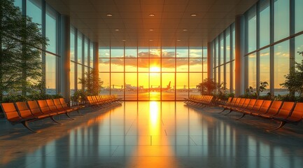 Modern Airport Waiting Area with Natural Light and Minimalist Design