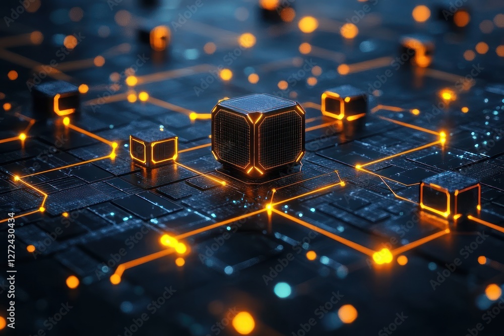 Aufkleber Workflow Automation Process Flowchart with Abstract Yellow Cube Design and Digital Art Style