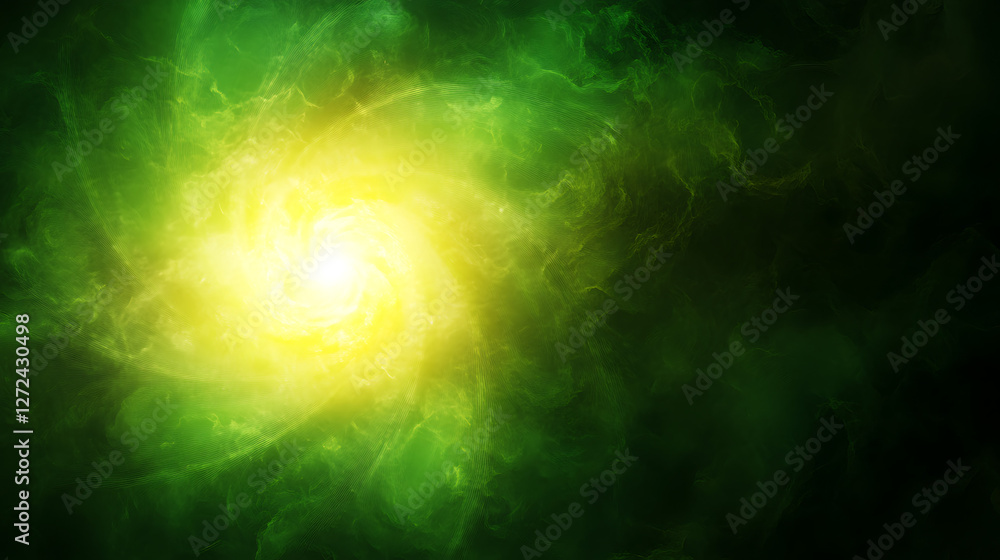 Poster luminous green vortex nebula space time phenomenon abstract galactic core universe visual background