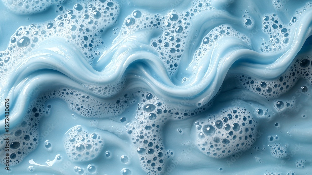 Poster soap foam swirls in a gentle dance of blue, with bubbles catching the light. this textured surface e