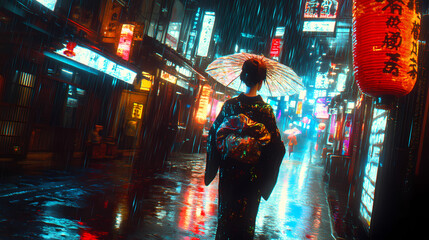 Fototapeta premium cyberpunk striking geisha