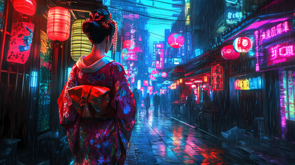 cyberpunk striking geisha
