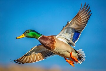 Obraz premium Majestic Flight: Duck Soaring Through the Sky - Rule of Thirds Composition