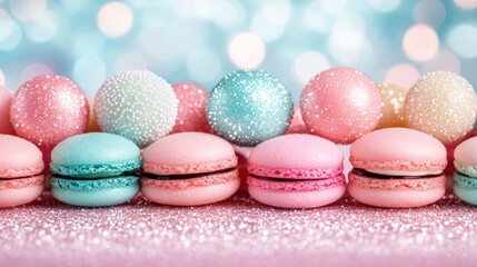 Obraz premium Sweet macaroons with decoration on the table, for festive celebration use